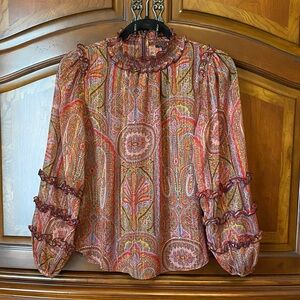 Ann Taylor Bohemian Style Paisley Ruffle Blouse